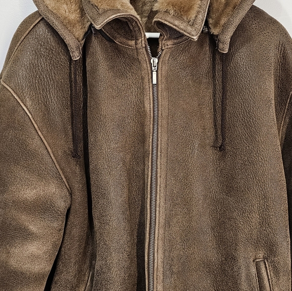 DAREK SIMSEK Collectione SZ-L,leather sheepskin coat with natural fur hood - Picture 2 of 12